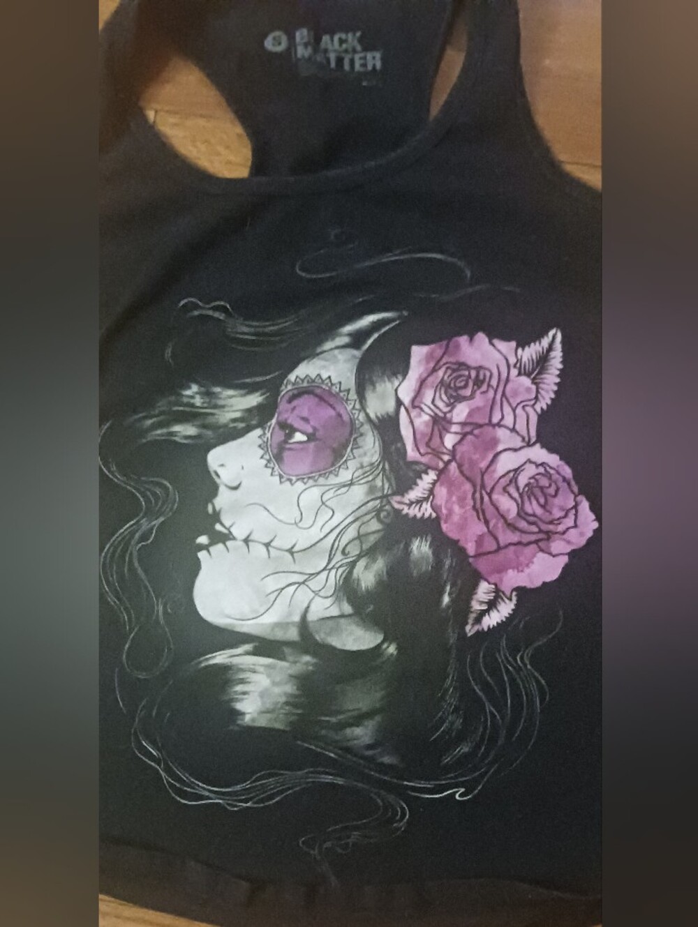 Black Matter Hot Topic Day of the Dead Sugar Skull Girl Rose Tank Top S - Picture 3 of 4